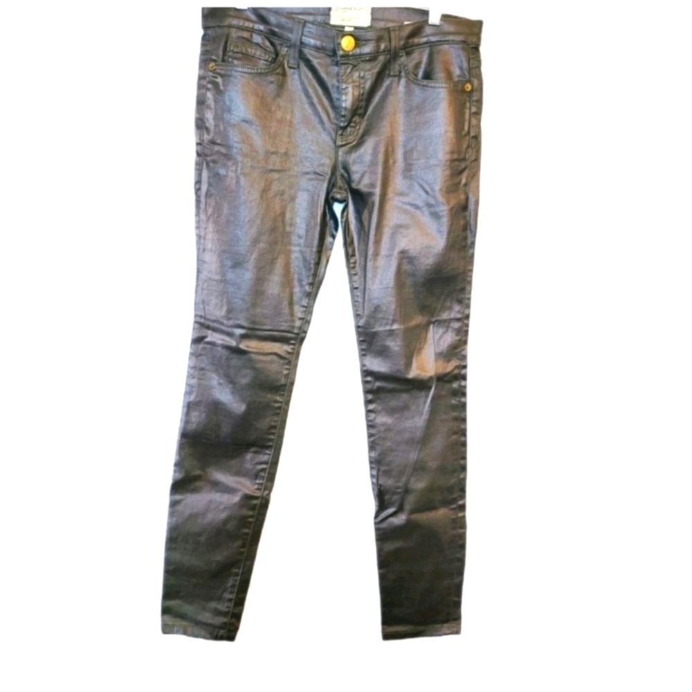 CURRENT/ELLIOTT ANKLE SKINNY FAUX LEATHER PANTS BROWN COATED SIZE 29 $188